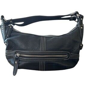 Franco Sarto Leather Purse Black Silver Hardware Double Ring Satchel Bag